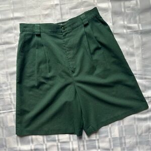 Seasons Vintage High Waist Dark Green Pleated Front Pocketless Pack Shorts